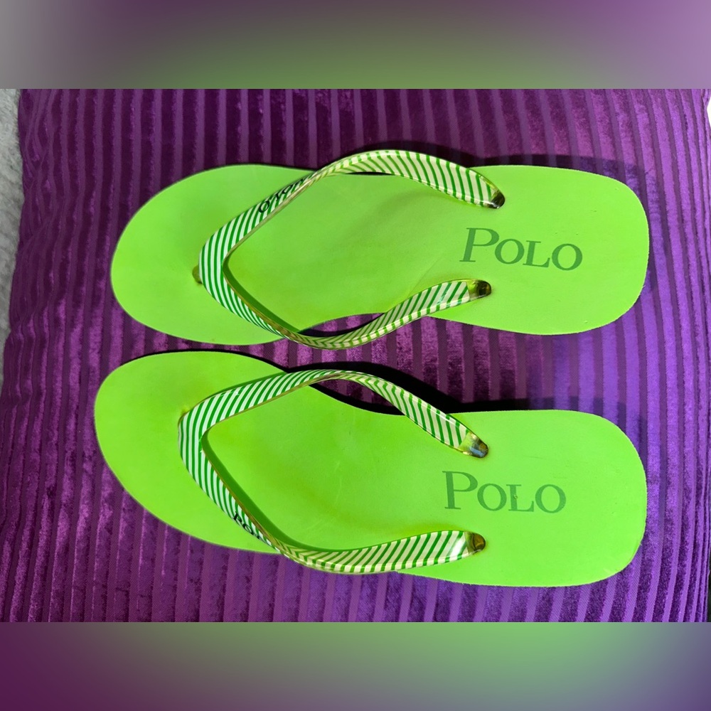 Y2K Lime Green Polo Wedge Sandals - Picture 3 of 11
